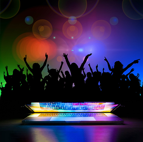 colorful computer and silhouette of people