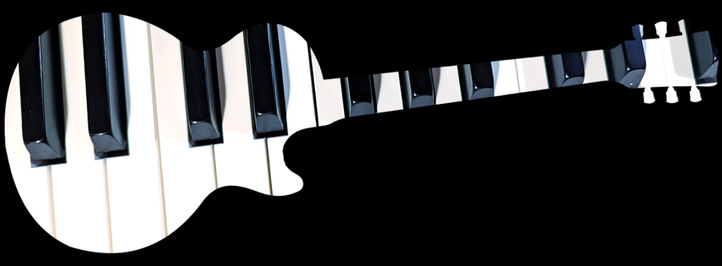 keyboard inside a cutaway guitar silhouette