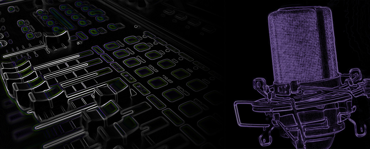 a stylized recording engineer board and microphone